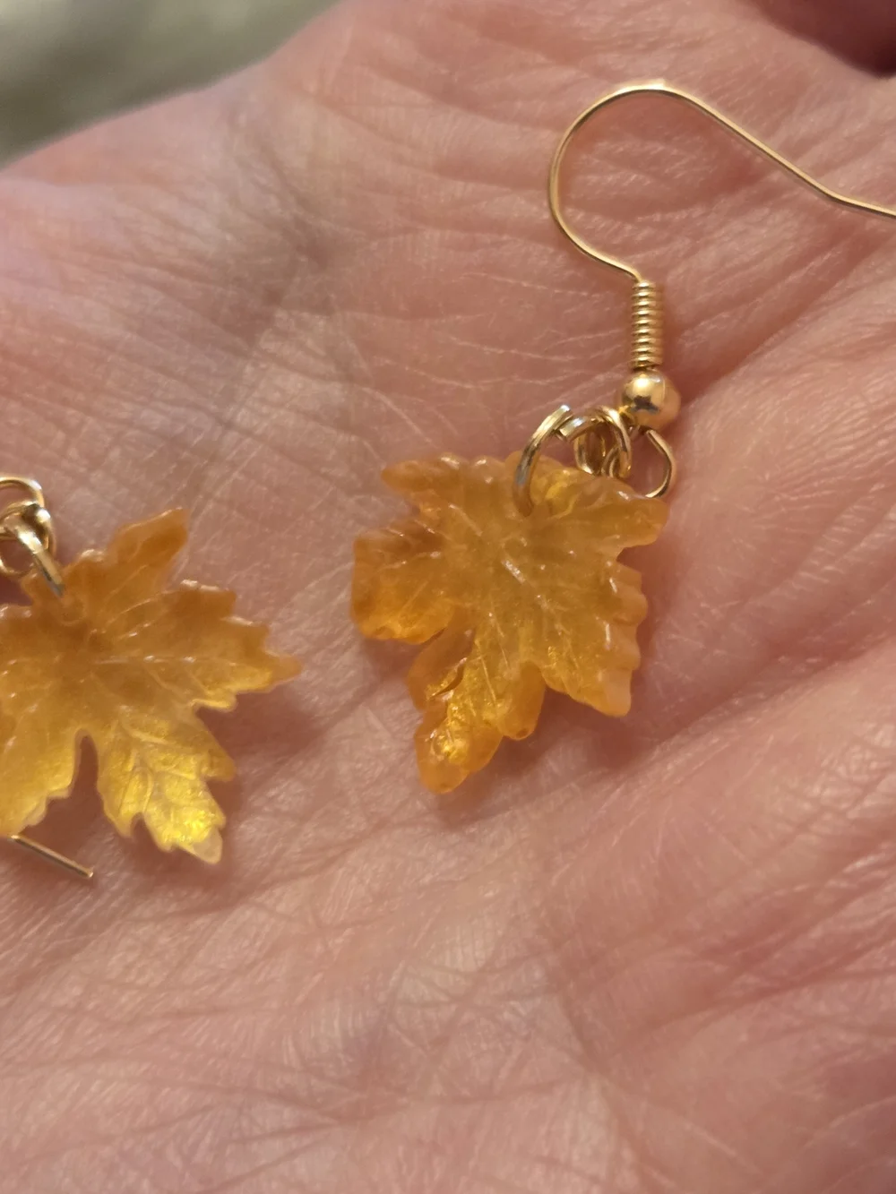 Autumn Maple Leaf Drop Earrings- Amber/ Yellow Resin- NWT